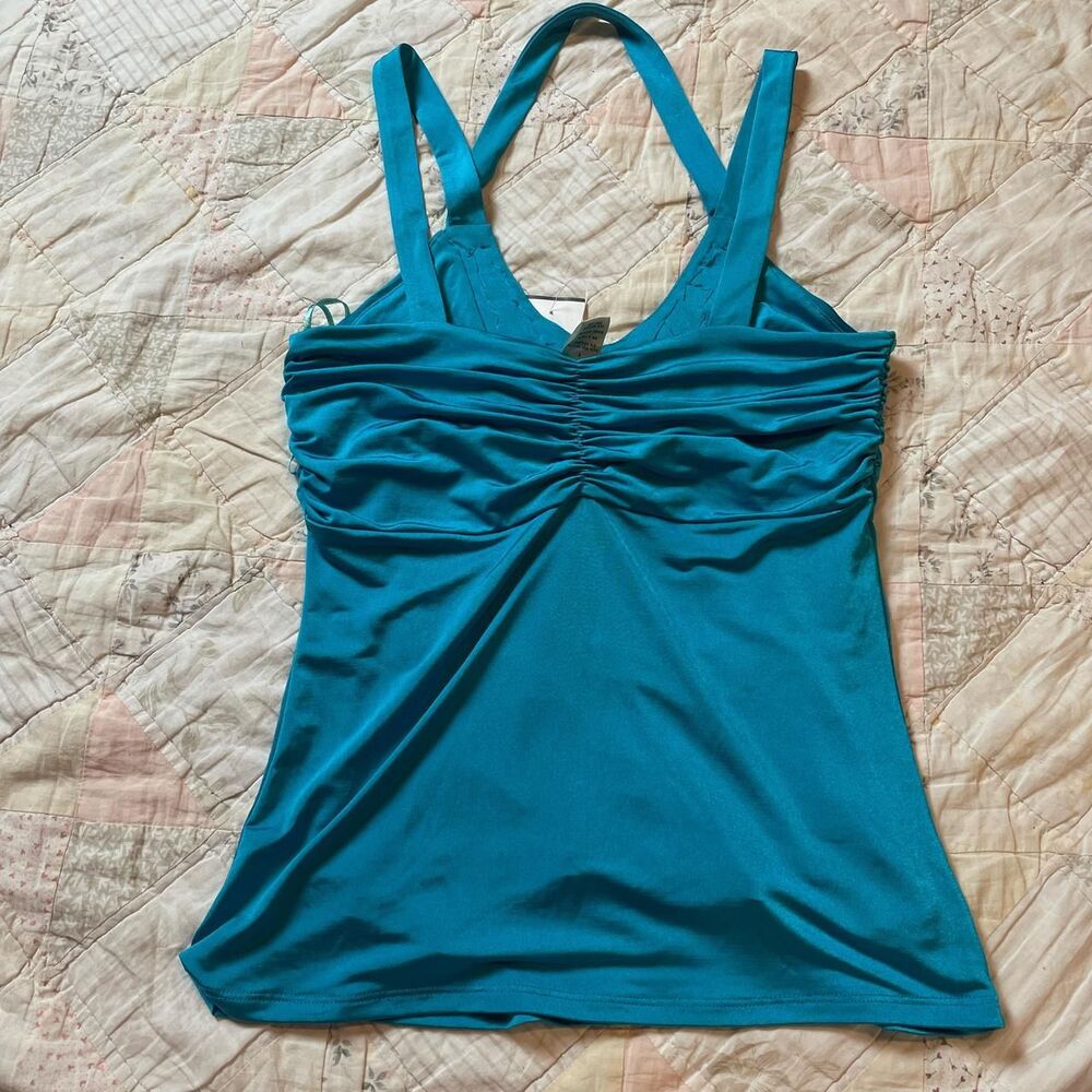 cache vintage y2k deadstock metal jeweled blue cinched halter top size small - Picture 7 of 7